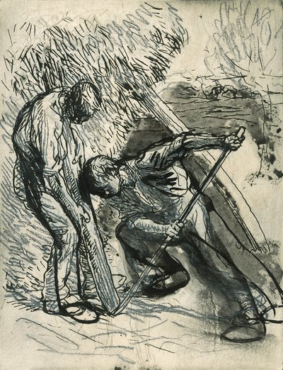 Het ondersteunen van de hooiberg, ca. 1900 door George Clausen